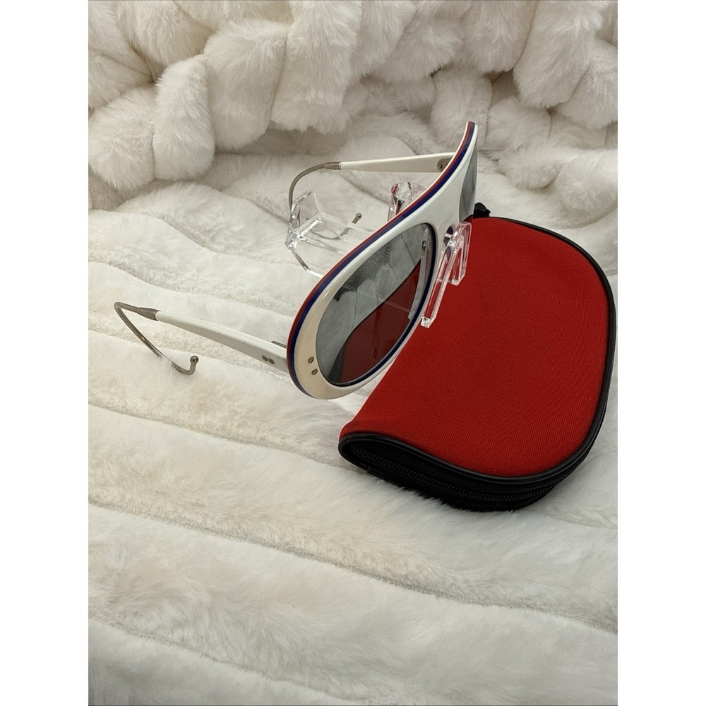 VALLON Ski Aviators Vintage France Polarized Sunglasses: White/Blue/Red Ski Buns
